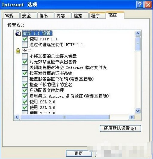 2-2“Internet 選項”窗口高級選項卡